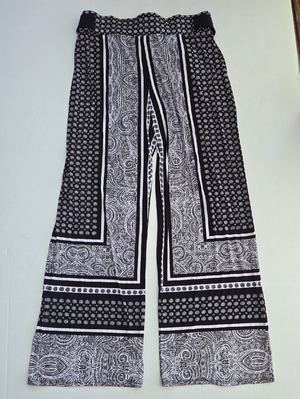 INC Women's Black & White Patterned Wide-Leg Flowy Pants, L, Travel Office Beach - Picture 2 of 9